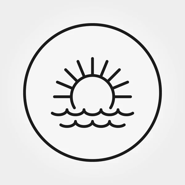 Zonsopgang, zonsondergang op zee. Pictogram. Vector. Bewerkbare dunne lijn. — Stockvector