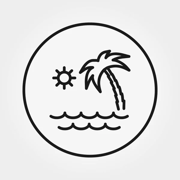 Palmera junto al mar. Icono. Vector. Línea delgada editable . — Vector de stock