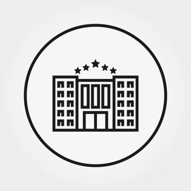 Otel binası. Simge. Vektör. Düzenlenebilir İnce çizgi.