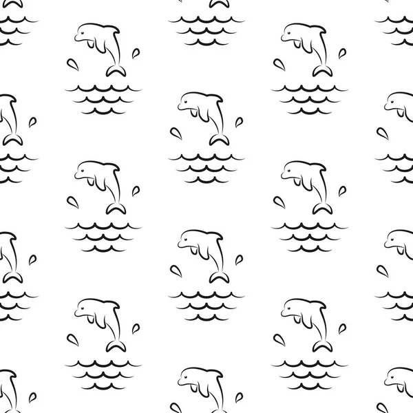 Delphin plätschert. Muster. nahtlose Vektorillustration. Kunstlinie. flach. — Stockvektor