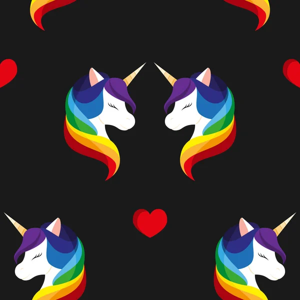 Unicornio con los ojos cerrados. Melena arco iris. Ilustración vectorial sin fisuras . — Vector de stock