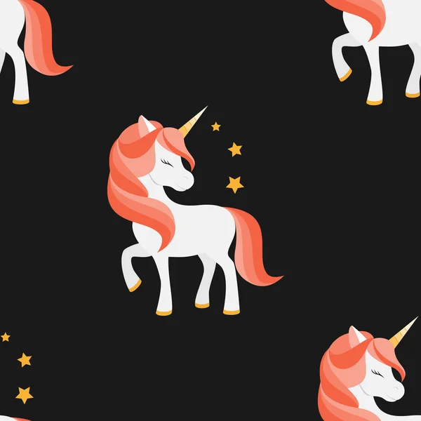 Unicornio con los ojos cerrados. Melena rosada. Ilustración vectorial sin fisuras . — Vector de stock
