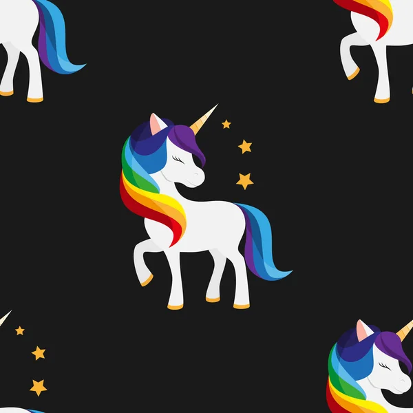 Unicornio con los ojos cerrados. Melena arco iris. Ilustración vectorial sin fisuras . — Vector de stock