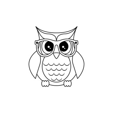 Gözlüklü baykuş. Yapıştırma, iğne, yama karikatür 80 'ler-90' lar Vektörü. İnce çizgi.
