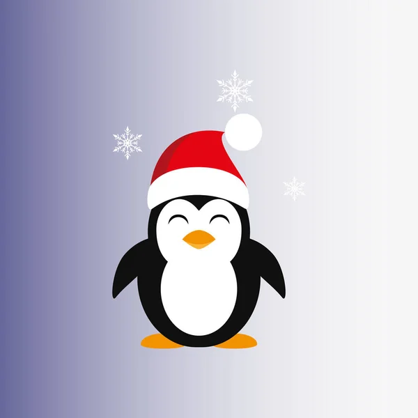 Pingüino con sombrero de Papá Noel. Icono. Vector. Plano . — Vector de stock