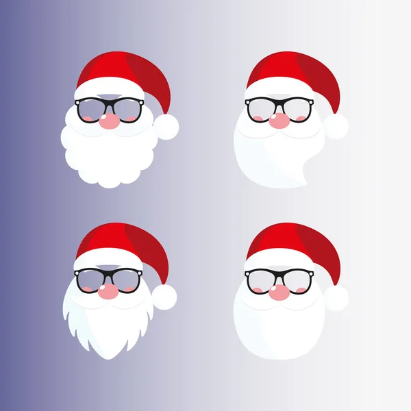 Masques de Père Noël. Barbe, nez, moustache, chapeau, lunettes . — Image vectorielle