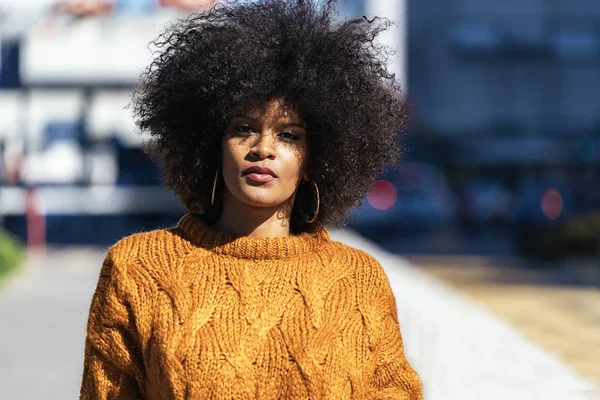 Retrato Mulher Afro Atraente Rua Conceito Estilo Cabelo — Fotografia de Stock