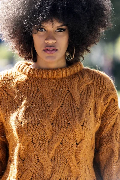 Porträt Einer Attraktiven Afrofrau Auf Der Straße Frisurenkonzept — Stockfoto
