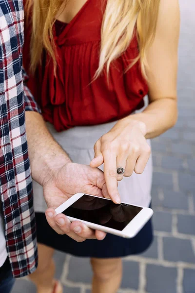 Close Hands Using Mobile Smart Phone Concept — Stock Photo, Image