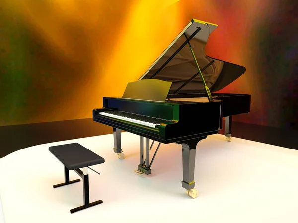 Grand Piano Renderowania Fortepianu — Zdjęcie stockowe