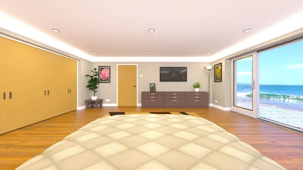 Slaapkamer Rendering Van Slaapkamer — Stockfoto