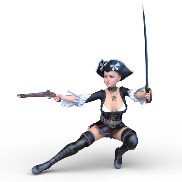 Kobiece Piratów Renderowania Kobiece Piratów — Zdjęcie stockowe