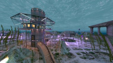 Sualtı şehri / sualtı kentin 3d Cg işleme.
