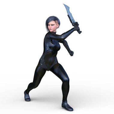 Kadın fencer / kadın bir eskrimci 3d Cg render.