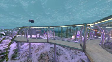 Sualtı şehri / sualtı kentin 3d Cg işleme.