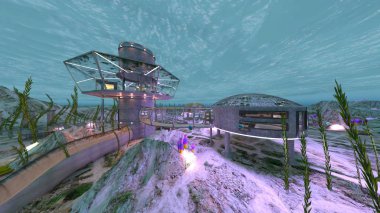 Sualtı şehri / sualtı kentin 3d Cg işleme.