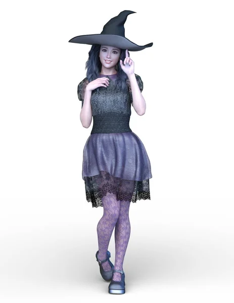 巫婆服装 Woman 渲染的女巫服装妇女 — 图库照片