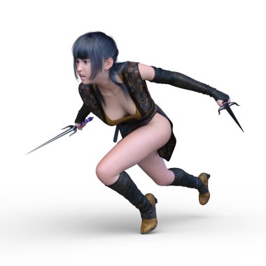 kadın ninja mücadele 3d cg işleme