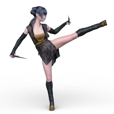 kadın ninja mücadele 3d cg işleme