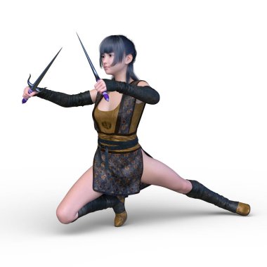 kadın ninja mücadele 3d cg işleme