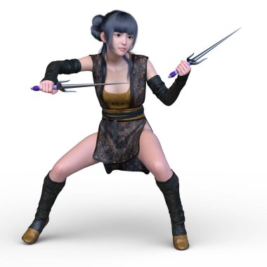 kadın ninja mücadele 3d cg işleme