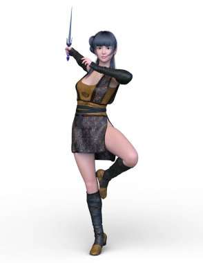 kadın ninja mücadele 3d cg işleme