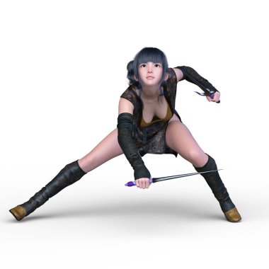 kadın ninja mücadele 3d cg işleme