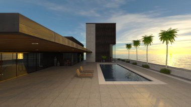 3D cg işleme ikamet havuzlu