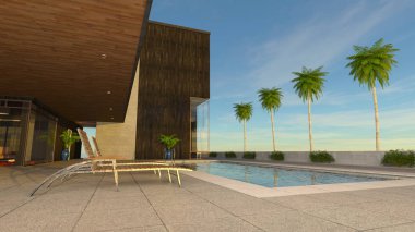 3D cg işleme ikamet havuzlu