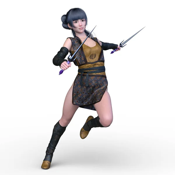 Rendering Fighting Ninja Female — Stock Photo, Image