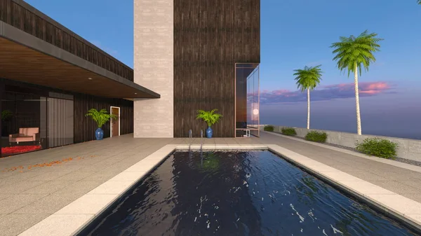 Rendering Von Fresidence Mit Pool — Stockfoto