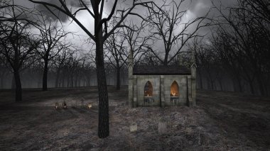 Kilise ve mezar 3D cg render