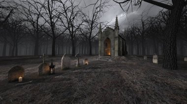 Kilise ve mezar 3D cg render