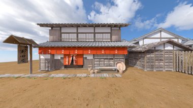 Eski Japon townscape 3D cg render