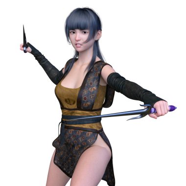 kadın ninja mücadele 3d cg işleme