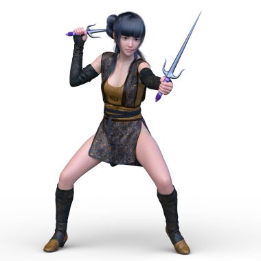 kadın ninja mücadele 3d cg işleme