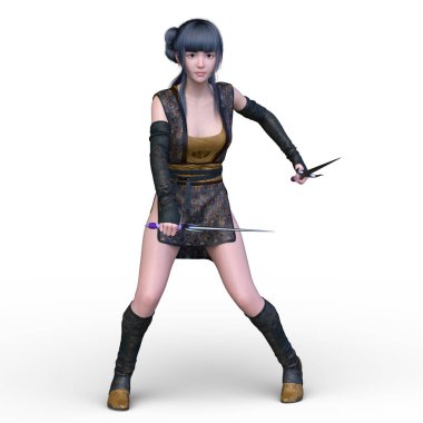 kadın ninja mücadele 3d cg işleme