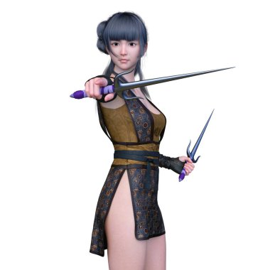 kadın ninja mücadele 3d cg işleme