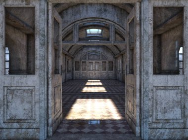 terk edilmiş plcaes koridor 3D cg render