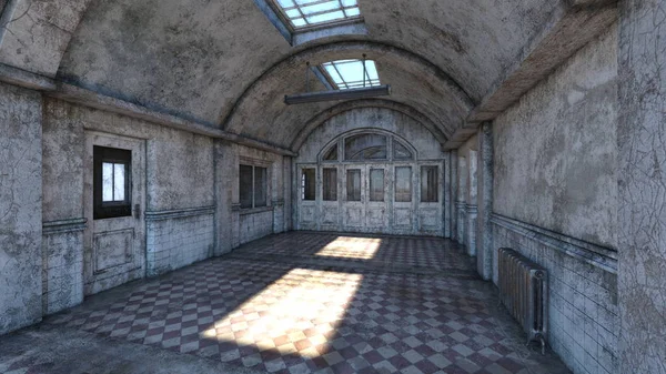 Rendering Abandoned Plcaes Hallway — Stock Photo, Image