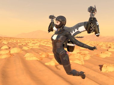 3D cg işleme kahraman kadın sinek