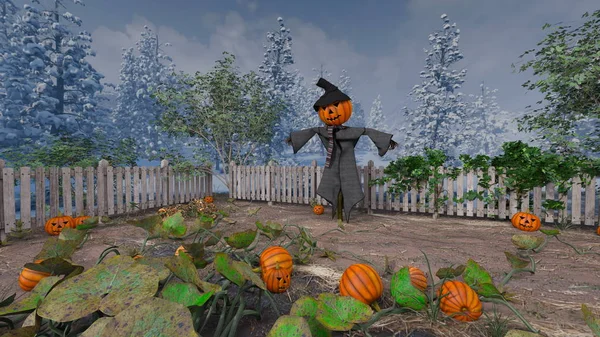 Rendering Pumpkin Scarecrow — Stock Photo, Image