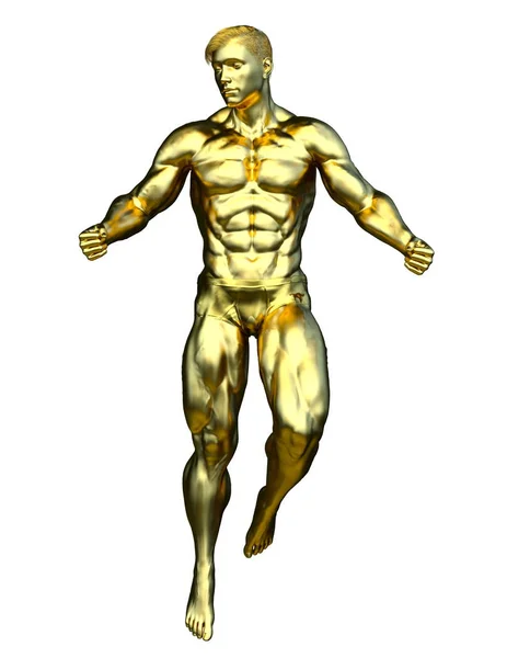 Renderização Homem Ouro Muscular — Fotografia de Stock