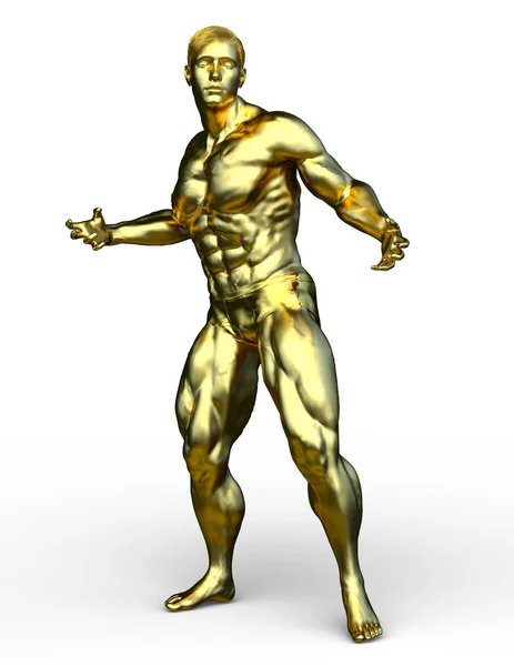 ゴールドの筋肉マンの のレンダリング — ストック写真