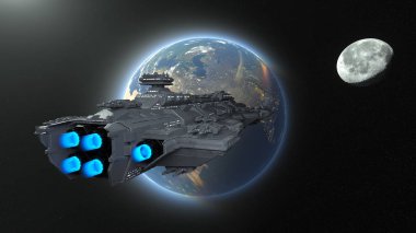 uzay gemisi 3D cg render. Bu görüntü bir şekilde döşenmiş tarafından Nasa unsurları.