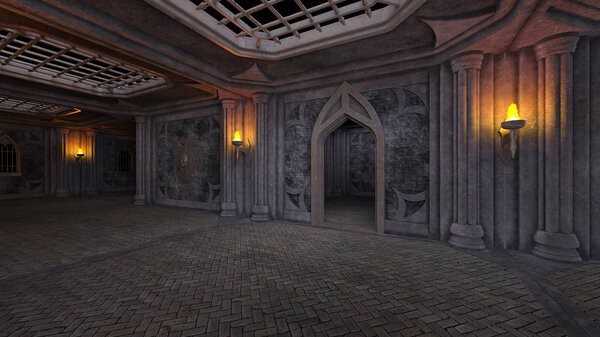 3D CG рендеринг заброшенного коридора
