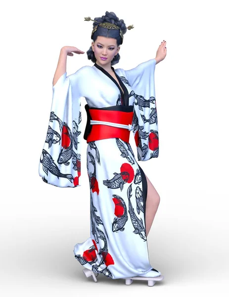 Renderowania Kimono Kobieta — Zdjęcie stockowe