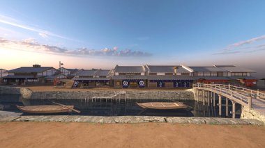 Eski Japon townscape 3D cg render