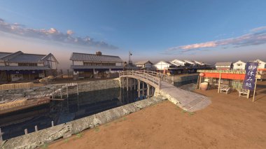 Eski Japon townscape 3D cg render