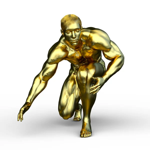 Renderização Estátua Homem Ouro — Fotografia de Stock